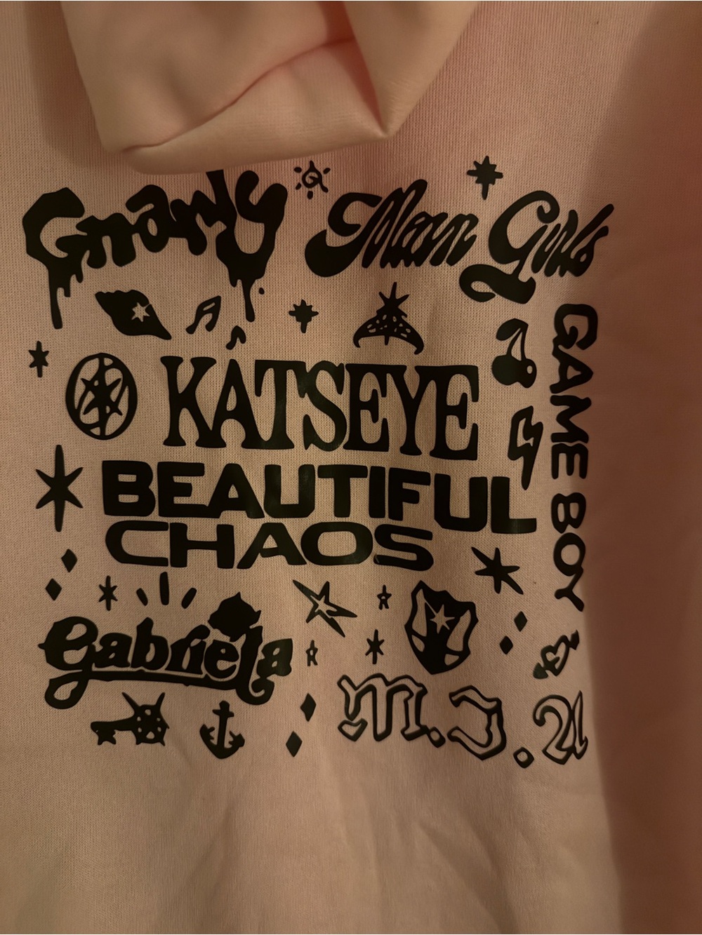 Amazon Kids Pink Hoodie with Black 'Beautiful Chaos' Graphic